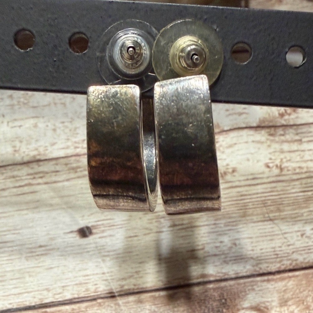 925 Sterling Silver Wide Flat Chunky Hoop Earrings - Picture 3 of 6